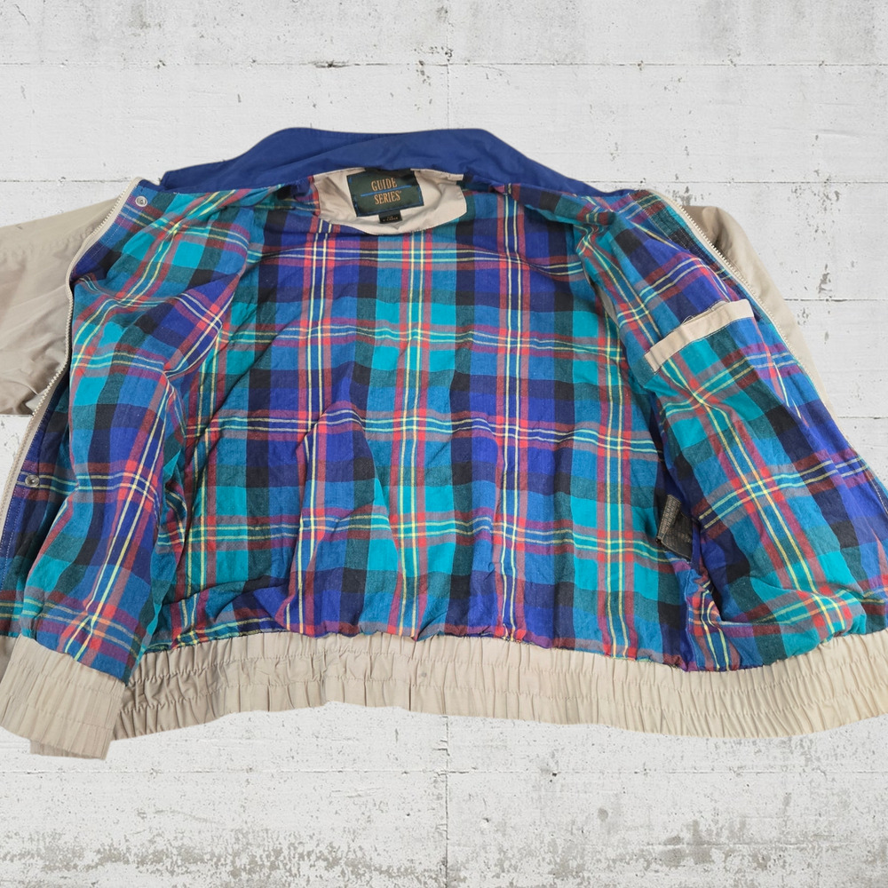 Vintage 1980s Beige Colorful Plaid Lined Canvas Guide Series Chore Coat Size XL - Picture 11 of 14